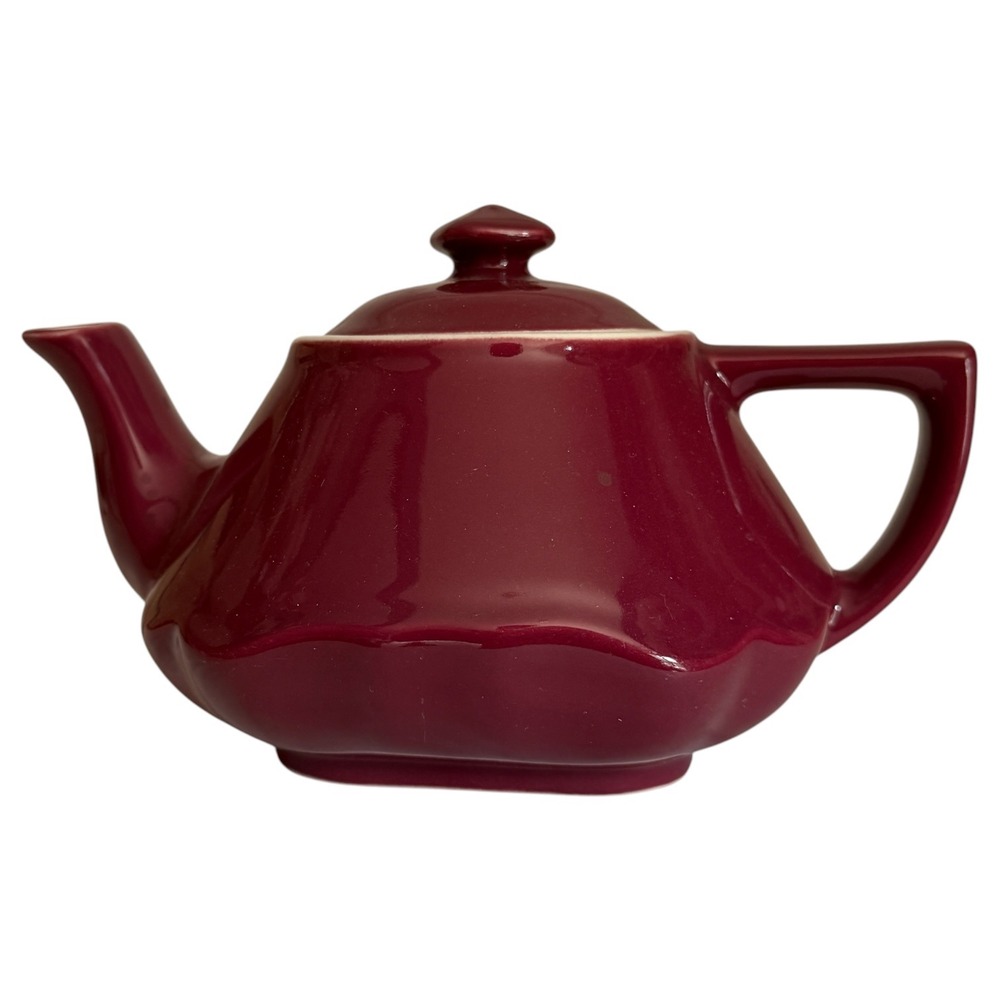 Vintage Hall Baltimore Teapot Ceramic‎ Burgundy Maroon Red Art Deco Made in USA